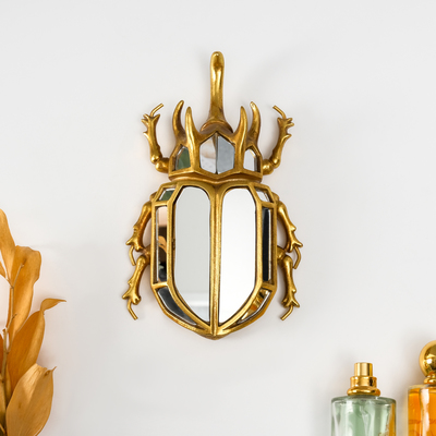 Панно настенное «Зеркальный жук носорог», полистоун, декор, под золото, 13×4×22 см