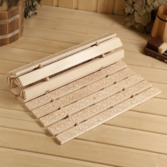 Коврик-лежак для бани, деревянный, тиснение Русские узоры, 45х100 см