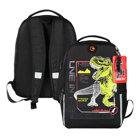 Рюкзак школьный, 38 х 29 х 16 см, Grizzly, эргономичная спинка, чёрный