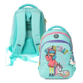 Рюкзак школьный, 40 х 27 х 20 см, Grizzly, эргономичная спинка, отделение для ноутбука, бирюзовый