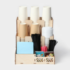 Подставка - органайзер деревянный Доляна «Барный», под стаканы, крышки, трубочки, салфетки, 29,4×29,4×29,4 см - Фото 2