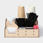 Подставка - органайзер деревянный барный Доляна, под стаканы, крышки, трубочки, салфетки, 40×25×15 см - Фото 2