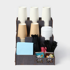 Подставка - органайзер деревянный Доляна «Барный», под стаканы, крышки, трубочки, салфетки, 29,4×29,4×29,4 см, цвет тёмный - Фото 2