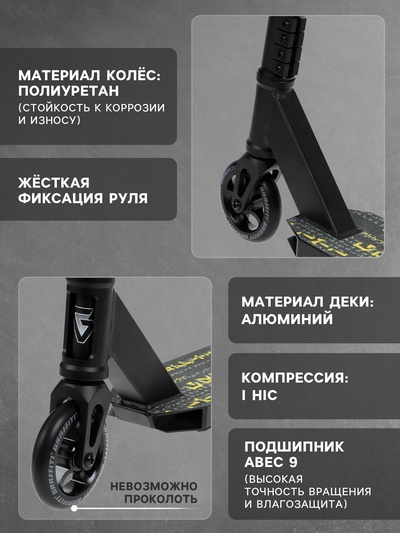 Самокат трюковой GRAFFITI Eccentric 24, колёса PU 110 мм, HIC компрессия, ABEC 9 Chrome, чёрный
