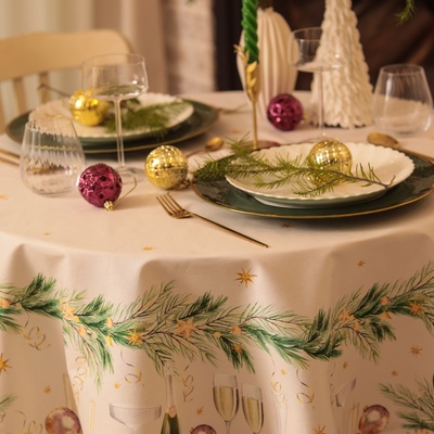 Скатерть новогодняя «Этель» Spruce mood, d=220 см ±3 см с ВГМО, 100% хлопок, саржа 190 г/м²