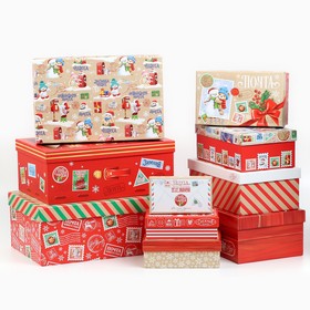 Набор подарочных коробок 10 в 1 «Новогодняя почта», 12 х 7 х 4 – 32.5 х 20 х 12.5 см, Новый год