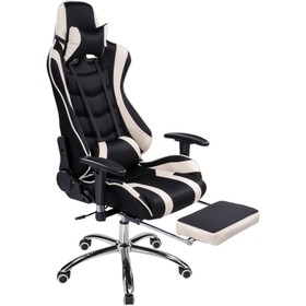 Кресло игровое Kano 1 металл/ткань/экокожа, хром/черный/кремовый 66x70x129 см