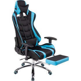 Кресло игровое Kano 1 металл/ткань/экокожа, хром/черный/голубой 66x70x129 см