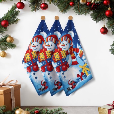 Набор новогодних полотенец «Доляна» Снеговик 35×60 см-3штуки, 100% хлопок, вафельное полотно 162 г/м²