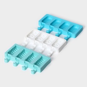 Набор форм для мороженого Доляна «Эскимо», 3 шт, силикон, 20×12 см