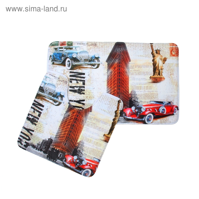 Набор ковриков для ванной и туалета 2 шт, 50х80 см, 50х50 см "Нью-Йорк" - Фото 1