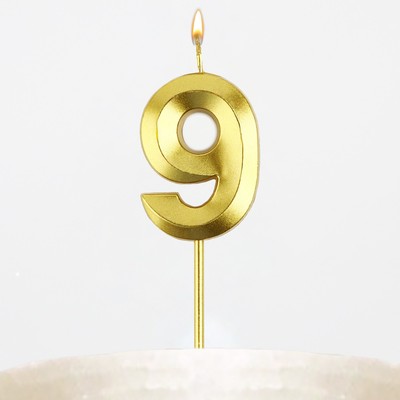 Свеча цифра для торта «9», золото, 2.3×8 см