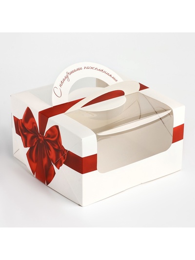 Коробка под бенто-торт с окном «С наилучшими пожеланиями», 14×14×8 см