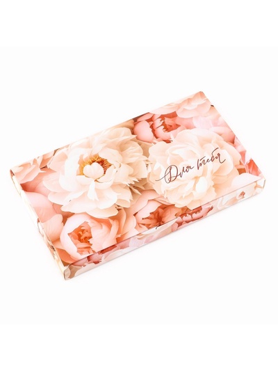 Коробка для шоколада с местом для денег «Пионы», 20×2×12 см