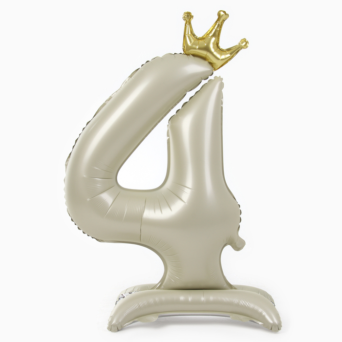 Шар фольгированный 42" «Цифра 4 с короной» на подставке, цвет взбитые сливки - Фото 1