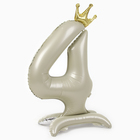 Шар фольгированный 42" «Цифра 4 с короной» на подставке, цвет взбитые сливки - Фото 3