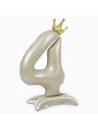 Шар фольгированный 42" «Цифра 4 с короной» на подставке, цвет взбитые сливки - Фото 3