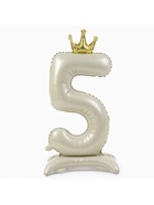Шар фольгированный 42" «Цифра 5 с короной» на подставке, цвет взбитые сливки - Фото 2
