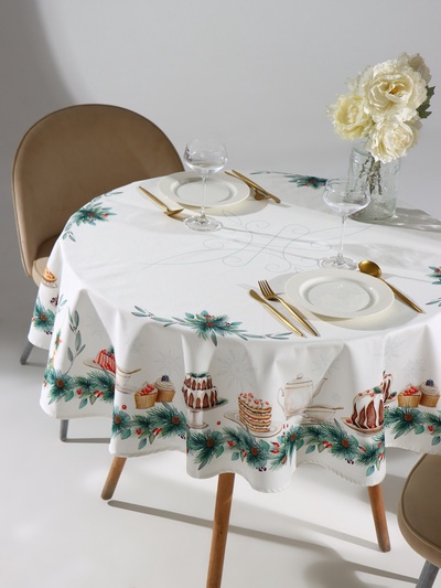 Скатерть новогодняя «Этель» New Years treat, d=150 см ±3 см с ВГМО, 100% хлопок, саржа 190 г/м²