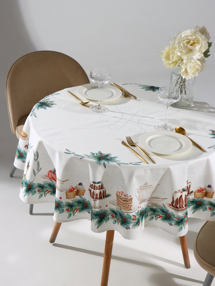 Скатерть новогодняя «Этель» New Years treat, d=150 см ±3 см с ВГМО, 100% хлопок, саржа 190 г/м²