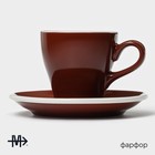 Кофейная пара Magistro Coffee time, 2 предмета: чашка 180 мл, блюдце d=14.5 см, фарфор, коричневый - Фото 2