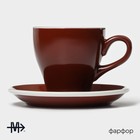 Кофейная пара Magistro Coffee time, 2 предмета: чашка 280 мл, блюдце d=15.5 см, фарфор, коричневая - Фото 2