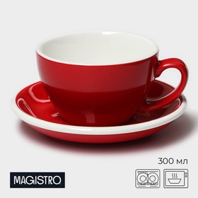 Кофейная пара фарфоровая Magistro Coffee time, 2 предмета: чашка 300 мл, блюдце d=15,5 см, цвет красный