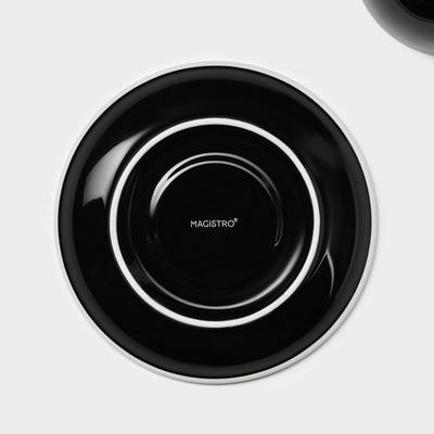 Кофейная пара Magistro Coffee time, 2 предмета: чашка 200 мл, блюдце d=14.5 см, фарфор, чёрная