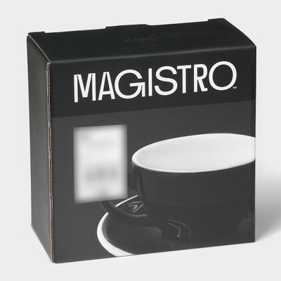 Кофейная пара Magistro Coffee time, 2 предмета: чашка 200 мл, блюдце d=14.5 см, фарфор, чёрная