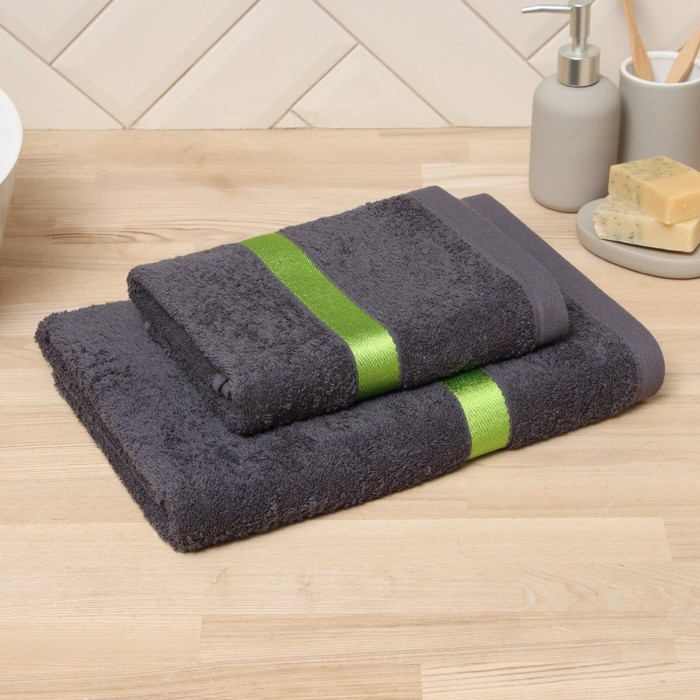 Полотенце махровое Love Life «Самум», 50×90 см, хлопок 100%, тёмно-серое/зелёное - Фото 1