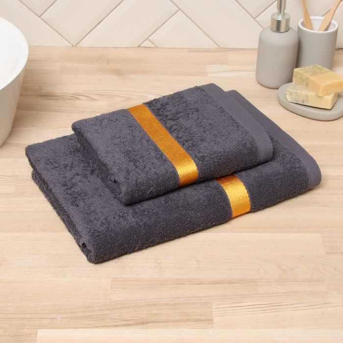 Полотенце махровое Love Life «Самум», 50×90 см, хлопок 100%, тёмно-серое, оранжевое - Фото 1