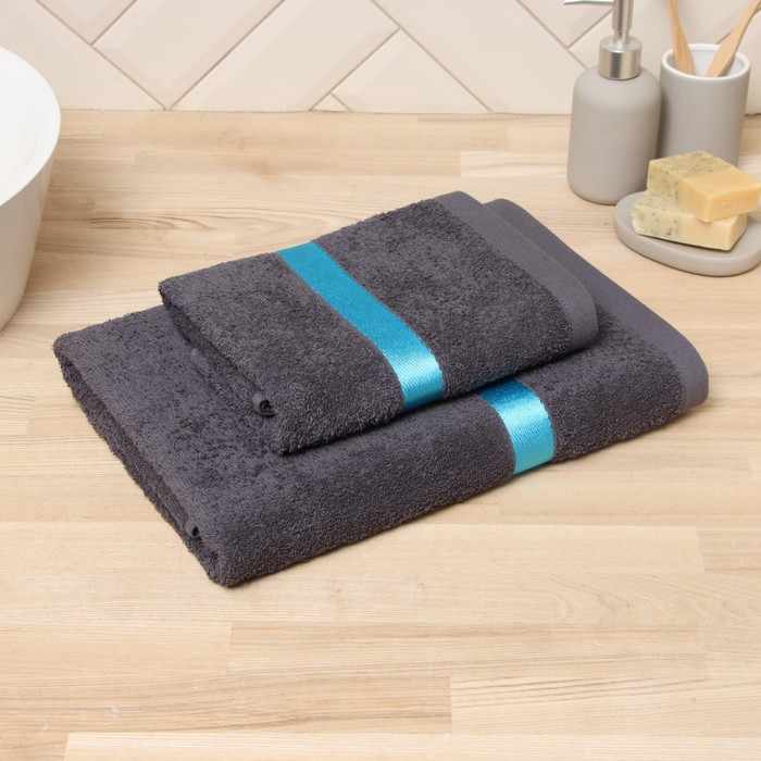 Полотенце махровое Love Life «Самум», 50×90 см, хлопок 100%, тёмно-серое/синее - Фото 1