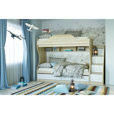Кровать Оливия двухъярусная, 800х1900 Белое дерево, Дуб Сонома