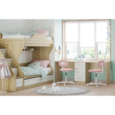 Кровать Оливия двухъярусная, 800х1900 Белое дерево, Дуб Сонома