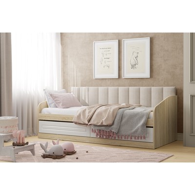 Кровать односпальная «Оливия», с мягкой спинкой «Бали», 900×2000 мм, цвет белое дерево/дуб сонома