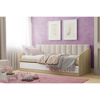 Кровать односпальная «Фанк», с мягкой спинкой «Бали», 900×2000 мм, цвет белый/дуб сонома