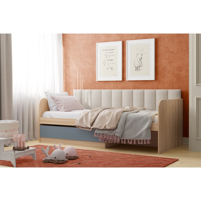 Кровать односпальная «Элиот», с мягкой спинкой «Бали», 900×2000 мм, цвет маренго/баунти песочный - Фото 1