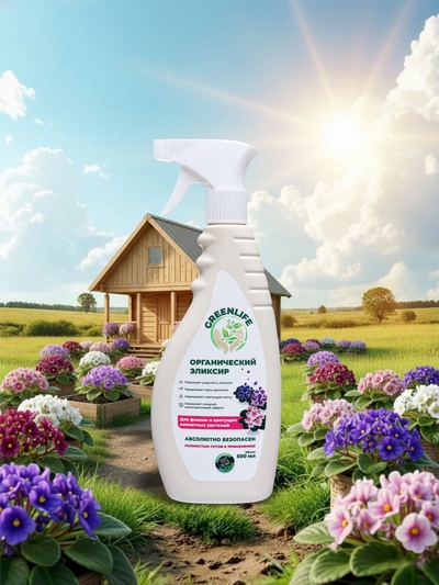 Спрей для фиалок и цветущих комнатных растений Greenlife «Органический эликсир», 500 мл
