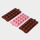 Набор форм для шоколада Доляна «Сердечки. Звездочки. Цветы», 3 шт, силикон - фото 321781577