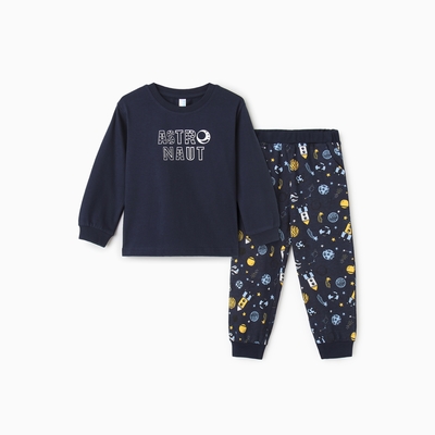 Пижама для мальчика (лонгслив/брюки), цвет темно-синий/космос, рост 92 см