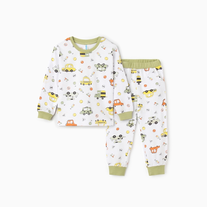 Пижама для мальчика (лонгслив/брюки), цвет белый/машины, рост 92 см - Фото 1