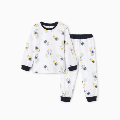 Пижама для мальчика (лонгслив/брюки), цвет белый/космонавты, рост 92 см