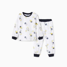 Пижама для мальчика (лонгслив/брюки), цвет белый/космонавты, рост 104 см