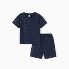 Пижама для мальчика (футболка/шорты), цвет т.синий, рост 98 см - фото 321781893