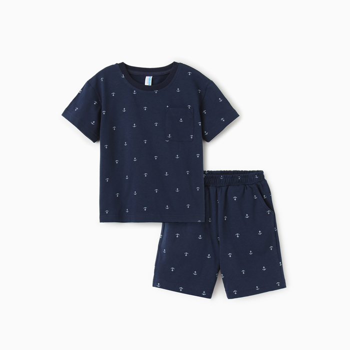 Пижама для мальчика (футболка/шорты), цвет т.синий, рост 98 см - Фото 1