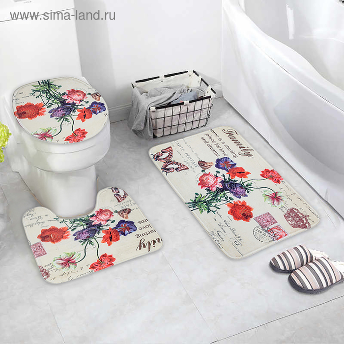 Набор ковриков для ванны и туалета «Нежность», 3 шт: 38×46, 40×50, 50×80 см - Фото 1