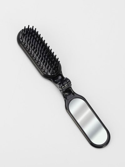 Расчёска массажная, складная, с зеркалом, 3×10 см, цвет чёрный
