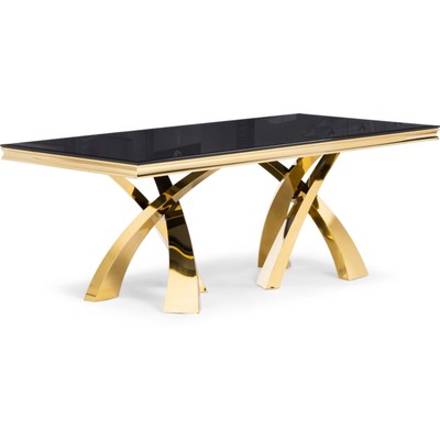 Стол стеклянный Komin 2, 1000×2000×760 мм, цвет чёрный/золотой