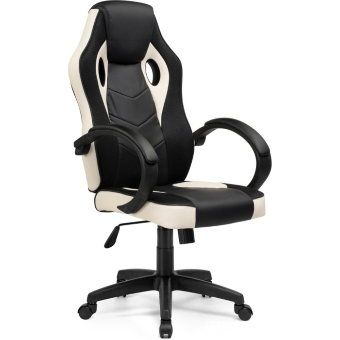 Кресло игровое Kard пластик/экокожа/сетка, черный/бежевый 62x69x111 см - Фото 1