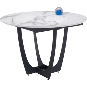 Стол стеклянный Венера металл, белый мрамор/графит 110x110x77 см